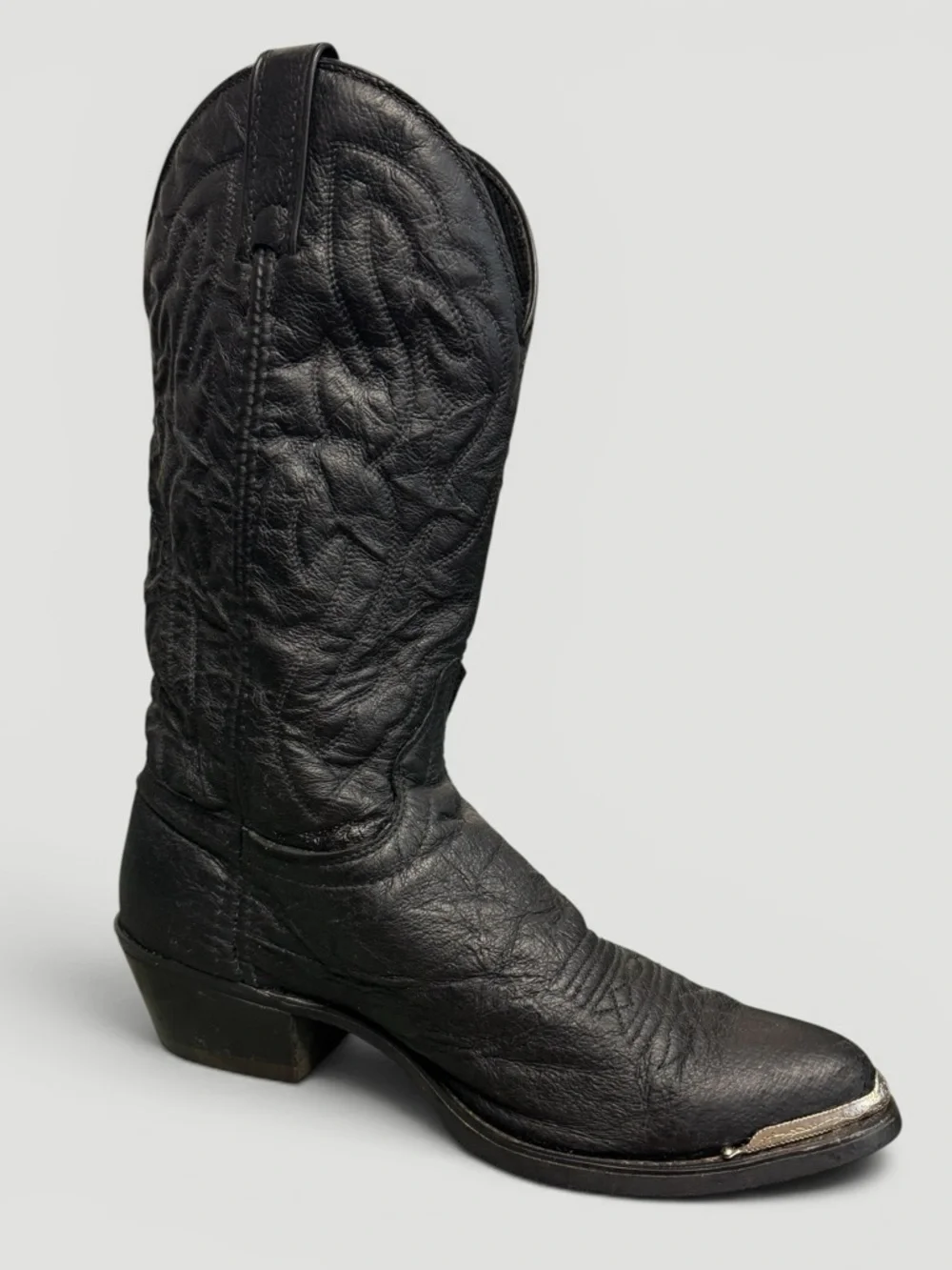 Laredo Black Leather Western Cowboy Boots Sterling Silver Tip Size 10D